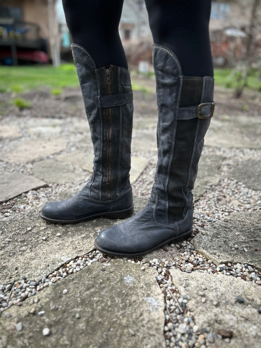 Navy Leather Riding Boots - Picture 2 of 11